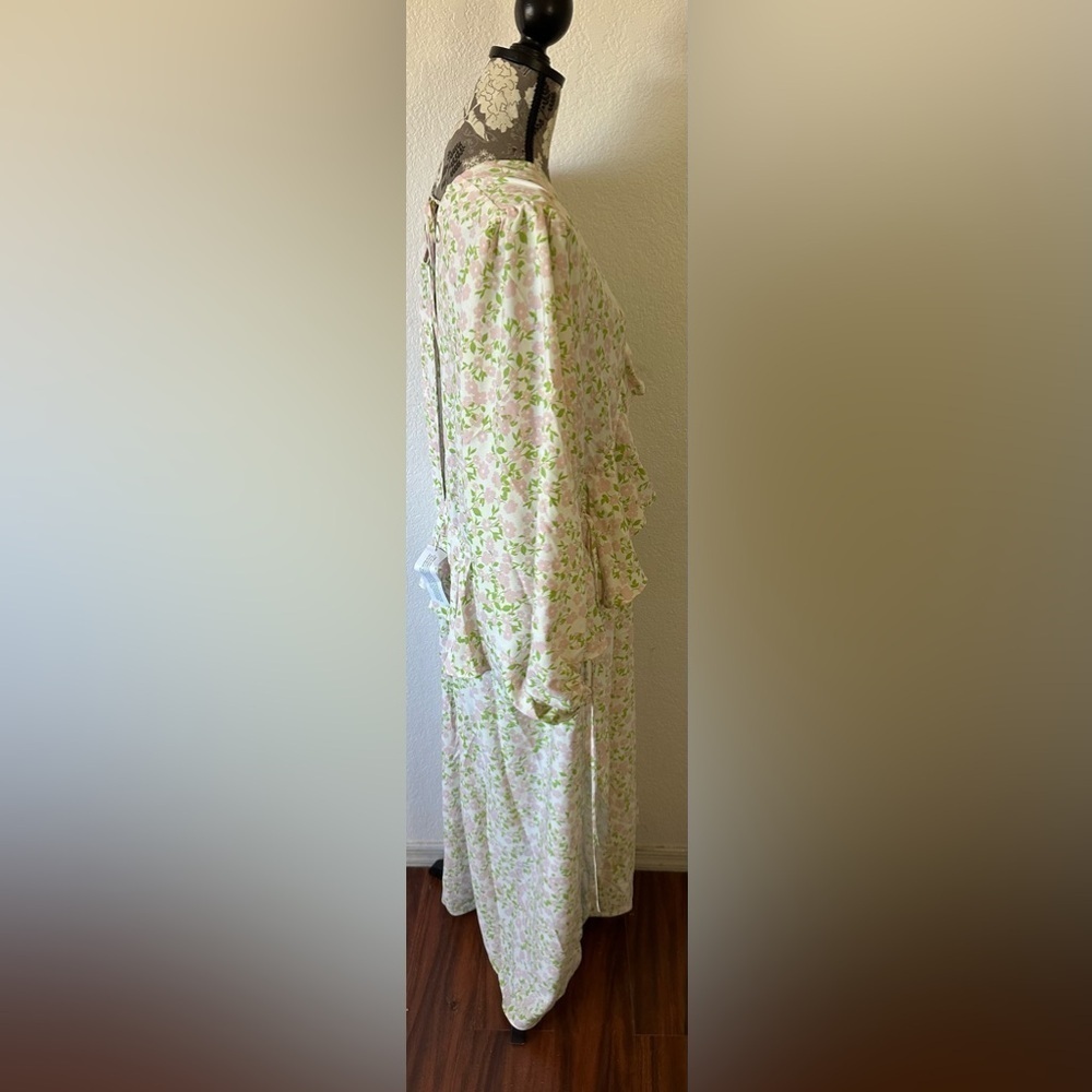 TopShop Ivory Print Double V Ruffled Cream Green &Pink Floral Maxi Dress -8 NWT - Picture 5 of 6